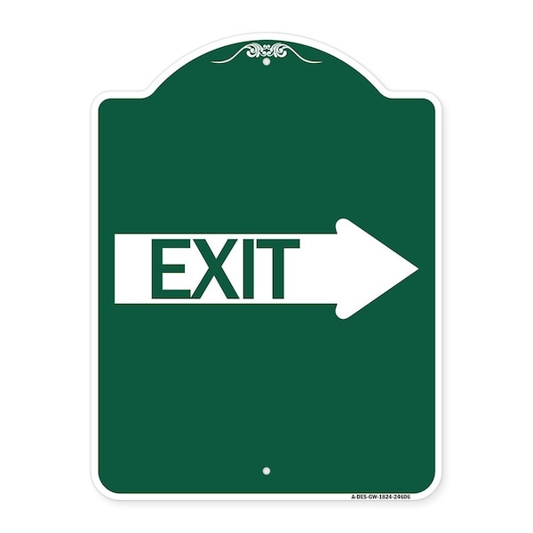Signmission Designer Series Sign Exit W/ Right Arrow, Green & White Aluminum Sign, 18" H, 24" L, GW-1824-24606 A-DES-GW-1824-24606 - main